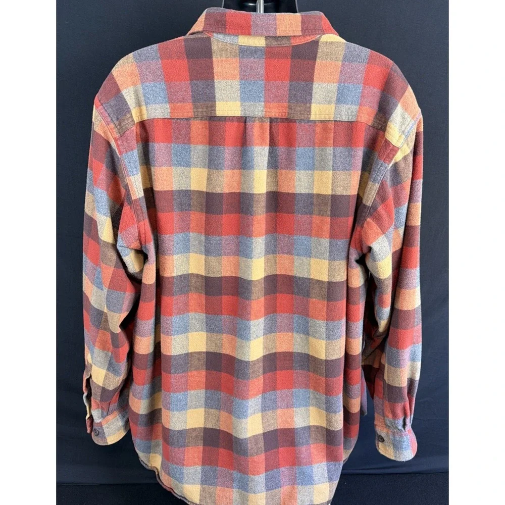 LL Bean Chamois Traditional Fit Plaid Flannel Heavy Autumn Orange Men XXL 277981